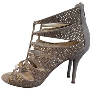 Michael Michael Kors Woman's Mavis Open Toe Suede Khaki Heel Sandal